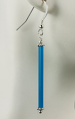 Baby Blue Stick Glass Earrings Bali Sterling Silver Handmade Fashion Dangles iDu