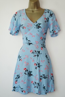 OASIS HELLBLAU GEBLÜMT TEE SONNENKLEID GRÖSSE 8