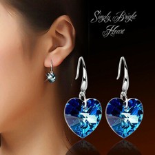 925 Sterling Silver Plated Radiant Synthetic Blue Heart Crystal Drop Earrings