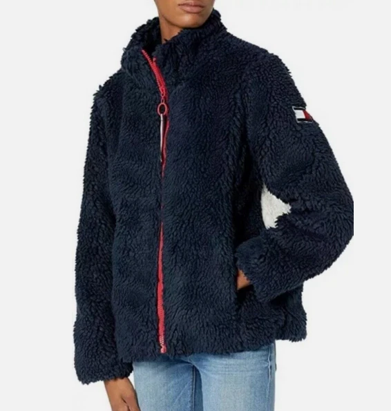 Tommy Hilfiger 女式拉链前夏尔巴舒适温暖柔软模糊夹克(海军蓝 M)二手