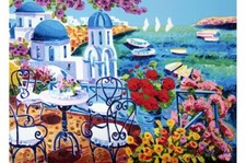 Faccincani Athos 40x60 Tre vele all'orizzonte a Santorin Serigrafia Polimaterica