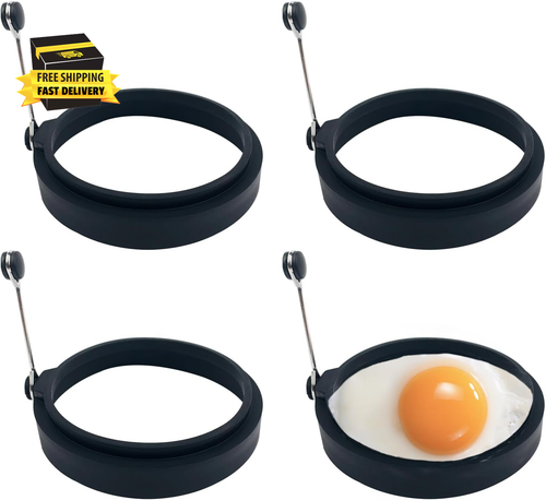 Black Silicone Egg Ring, 4 Pack Egg Ring Molds for Fried Egg, Non-Stick Egg Cook