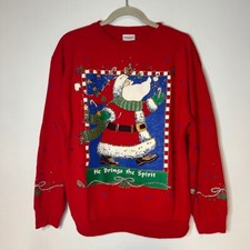 VTG Santa Claus HE BRINGS THE SPIRIT Sweatshirt 90s 1990s Adult M Ugly Xmas