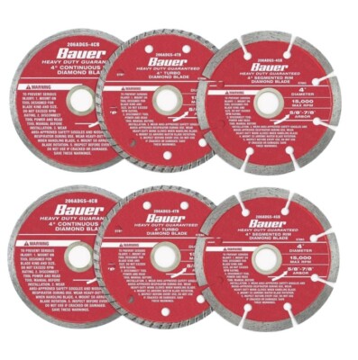 4'' Assorted 6 Pc Diamond Disc Blades Segmented/Turbo/Continuous Rim Heavy Duty