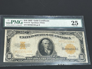 1922 $10 Gold Certificate LARGE Note PMG VF 25 US Bill LOW Shipping!!!