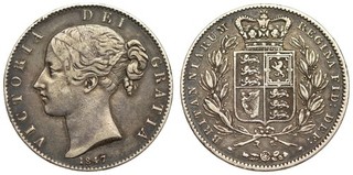 Gran Bretagna 1 corona 1847 Vittoria argento
