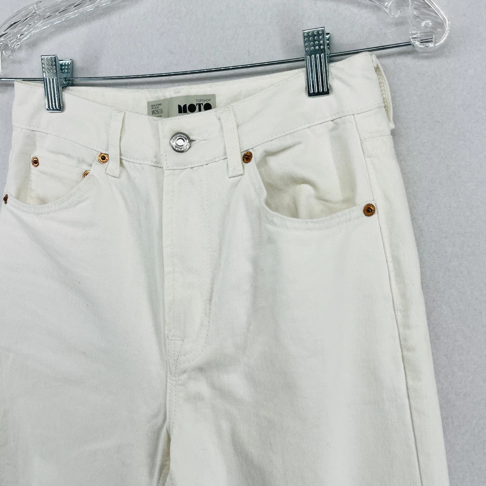 TOPSHOP Jeans Womens 26x30 MOTO Denim Wide Leg Cropped High Waist White - Image 2 of 4
