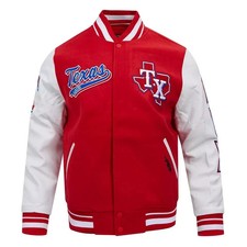 MLB Texas Rangers Varsity Jacket Red/White Wool & Real Leather Bomber Style Coat