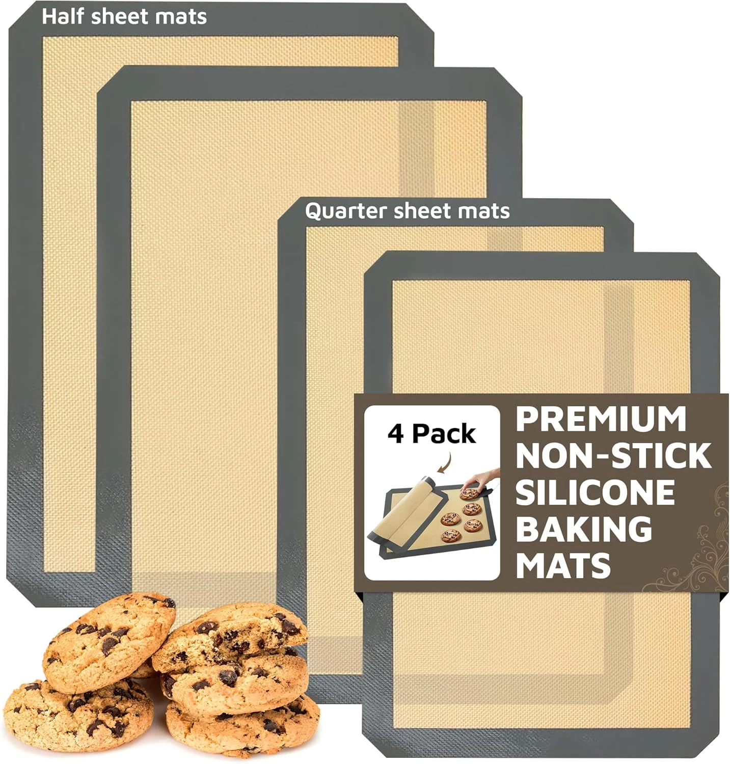 4 Pack Silicone Baking Mat Nonstick 2 Half and 2 Quarter Size - 1/4 Silicone Coo