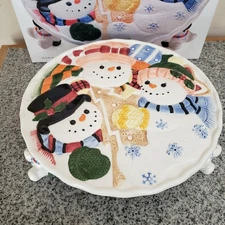 Cardinal Inc. Snowman Footed Cake Plate Holiday Winter Christmas New in Box