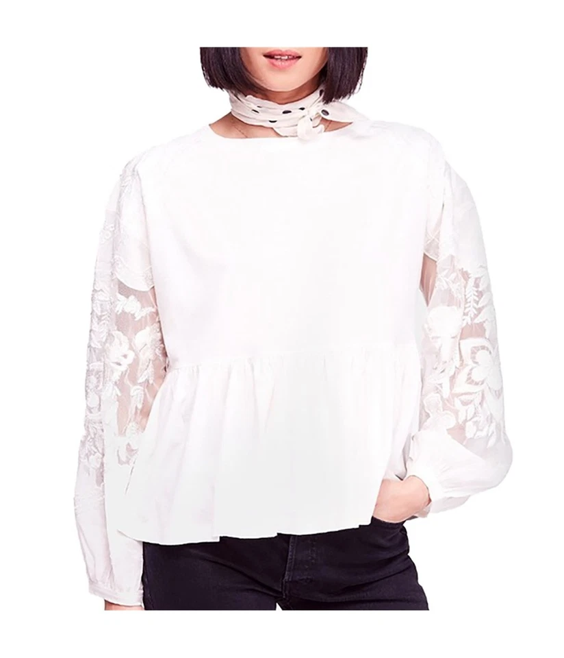 Blusa feminina Free People bordada de malha peplum, marfim, XS