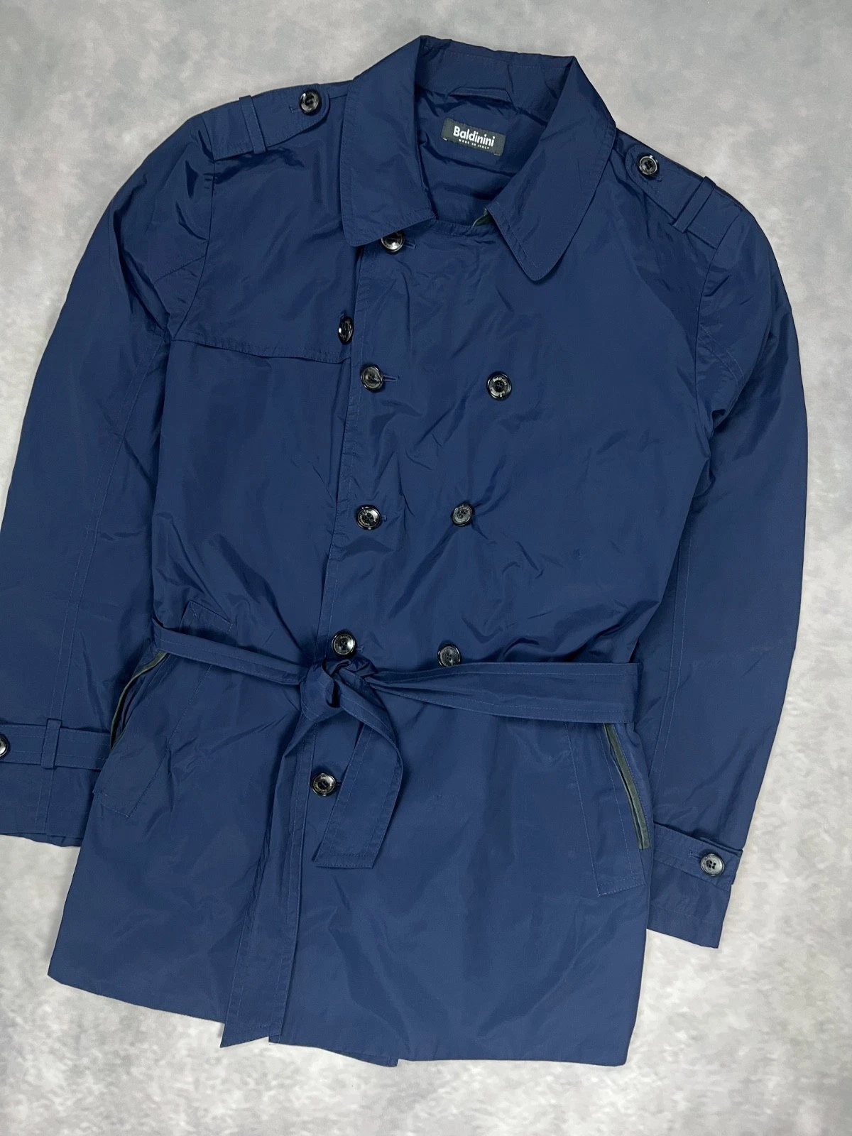 Baldinini Italy Luxury Navy Double Breasted Trench Coat Jacket Men's Size IT 54  image 2