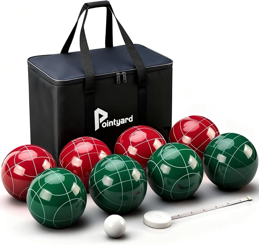 Pointyard 107mm Bocce Ball Set, Official Bocci Ball Set with 8 Resin Bocce Balls