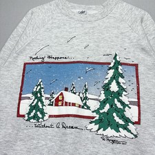 VTG 90s Gopher Sport Christmas Sweatshirt - XMAS Postcard Graphic - Gray - LARGE
