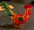 Vintage Murano Style Hand-Blown Art Glass Rooster Figurine - Red Yellow Green