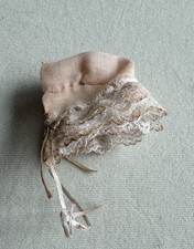 Vintage Tiny Doll Bonnet Pink Fabric w/ Lace Trim, Satin Tie