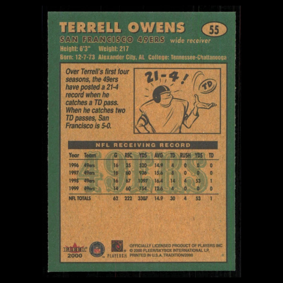 Terrell Owens #55 2000 Fleer Tradition San Francisco 49ers Football Card NFL NM - Image 2 of 3