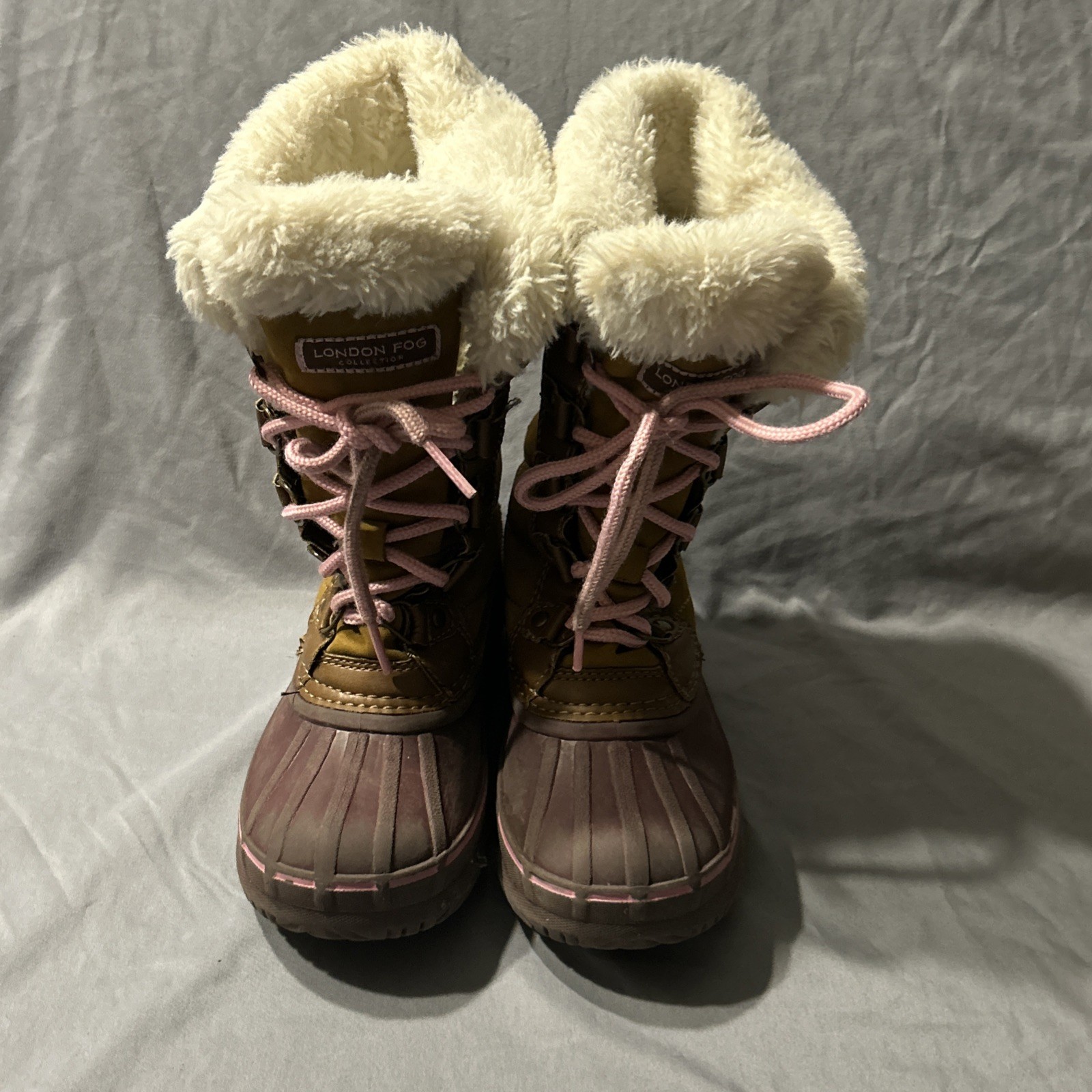 London Fog Tottenham Kids Brown Pink Faux Fur Winter Snow Boots Size 13