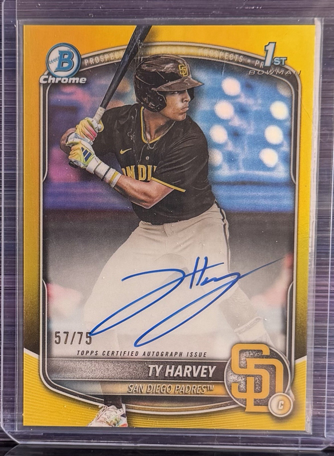 Ty Harvey 2025 Bowman Draft Chrome Auto Yellow Refractor /75 CPA-TH