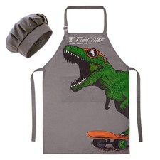 MHJY Kids Apron and Chef Hat for Boys Dinosaur Adjustable Child Aprons with P...