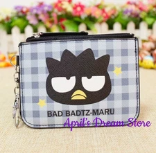 Bad Badtz-Maru Grey Gingham ID Cardholder Coin Purse Keychain Wallet