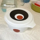 PYREX #12 Moon Deco Casserole w/ Lid White Black Red 8 3/4" 1959