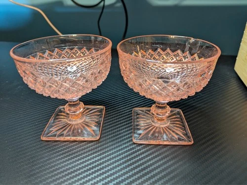 miss america pink depression glass anchor hocking Sherbet dish ser of 2.