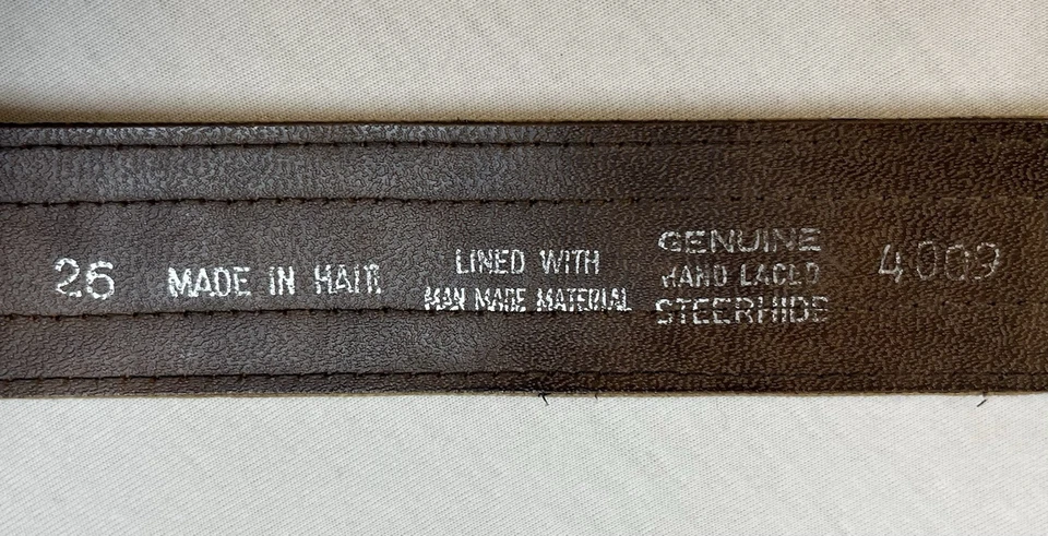 Cinturón tejido de piel de novillo vintage con cordones a mano de lona tono bronce hebilla talla 26 XXS Foto 2 de 4