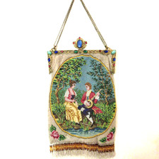 Vintage Antique Micro Beaded Purse Scenic Jewelled Frame - SELLER PAYS US TARIFF