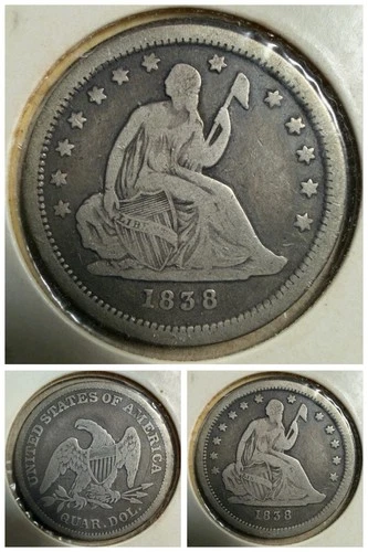 🔥 1838-P Seated Liberty Quarter 25c, NICE VG