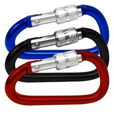3 Auto Locking Carabines 2 5/8" Aluminum D-Ring Clips Camp Climbing Bag Keychain