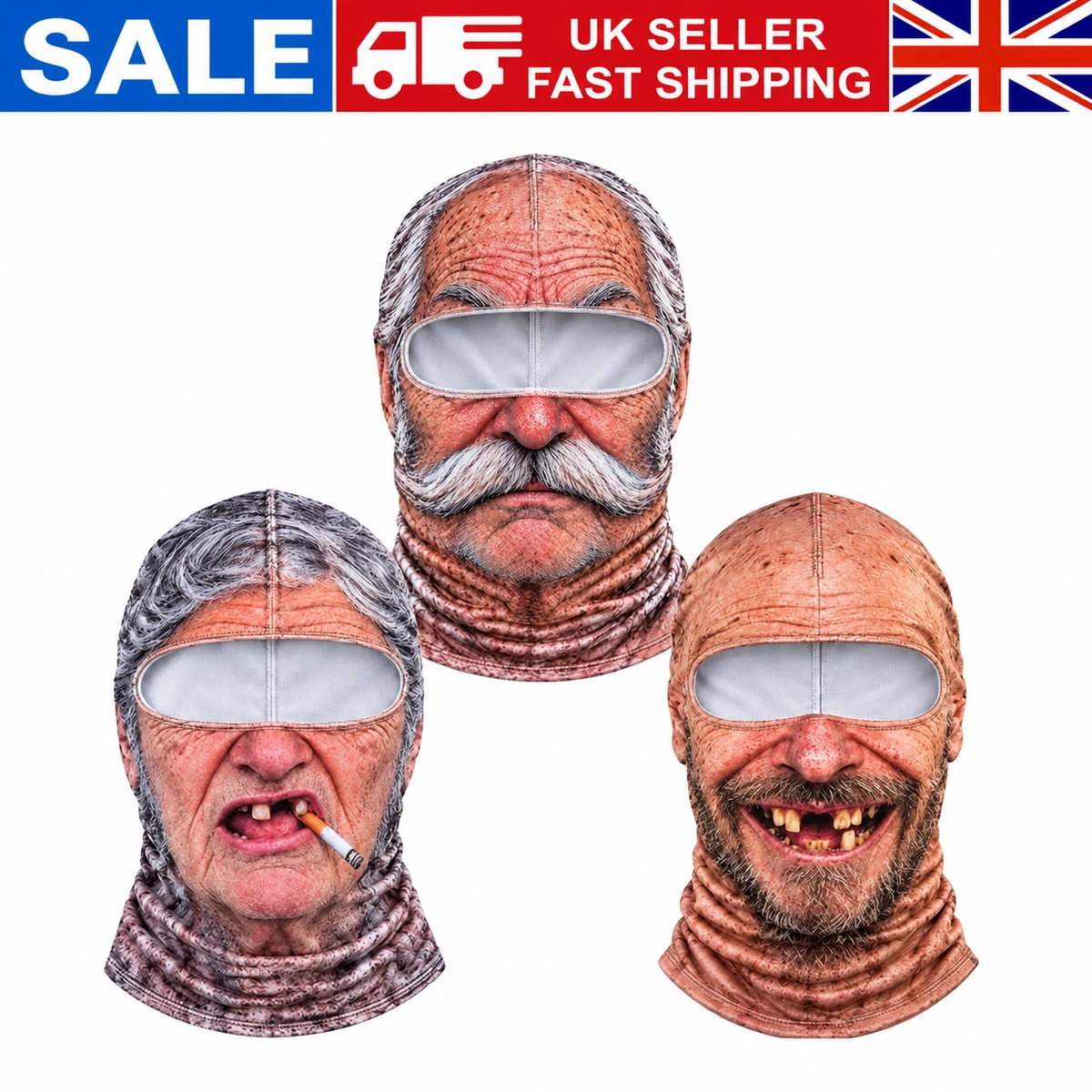 Old Man Ski Mask Funny Realistic Face Balaclava 3D Printed Full Face Winter
