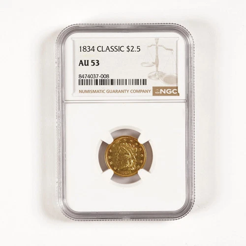 1834 $2.5 Liberty Classic Head Gold AU53 NGC *Nice Problem Free Coin! 31462