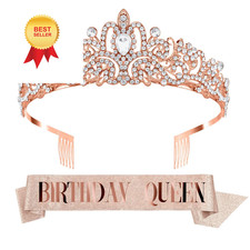Birthday Sash, Crowns, Tiara and Headband Set 1 Count Pack of 1 , Rose Gold