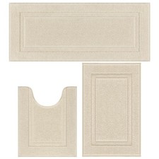 SHACOS Fluffy Bathroom Rugs Set: 3 Non-Slip Washable Absorbent Bath Mats, Light