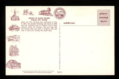 Restaurant postcard Nevada NV Virginia City, Bucket of Blood Saloon chrome - Picture 2 of 2