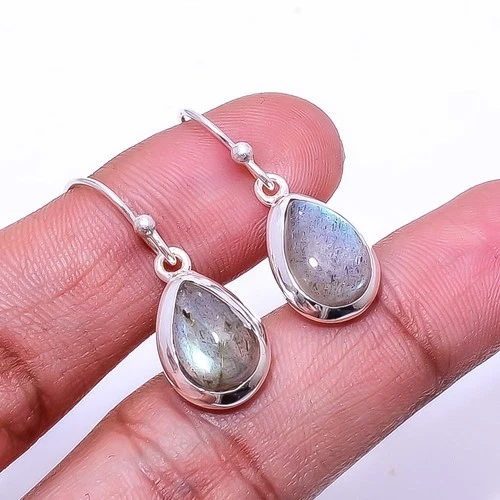 Labradorite - Madagascar 925 Sterling Silver Handmade Earring 1.17" E_9508_37_96
