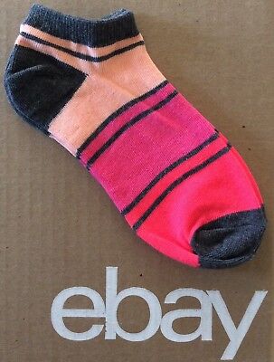 Women’s Classic Preppy Wide Stripe Ankle Low Cut Socks Size 9-11 Dark Gray/Pink