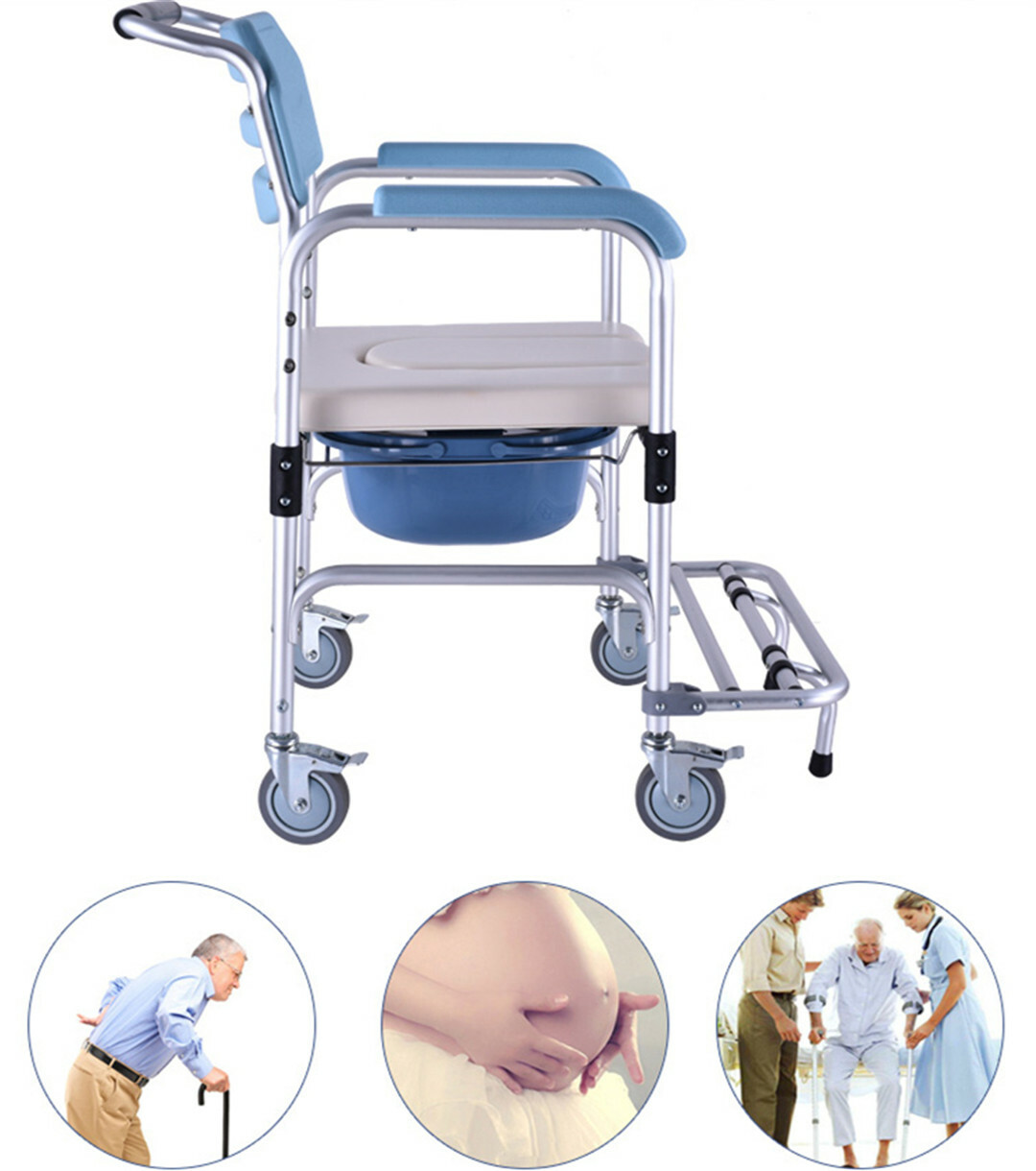 Wheeled Mobile Toilet Commode, Shower Chair Wheelchair Footrests eBay