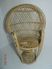 Vintage Wicker Peacock Fan Back Rattan Chair Boho 1970s Plant Stand 16