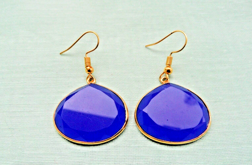 Orecchini a calcedonio blu naturale, orecchini a goccia in argento sterling 925 - Foto 2 di 8