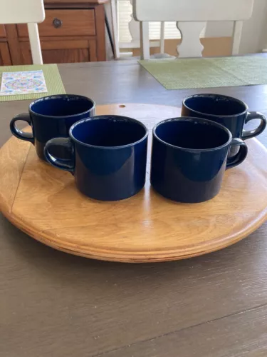 DANSK FLORA BLUE Set of 4 -  2 3/4” Flat Cup Coffee Tea Cups Japan