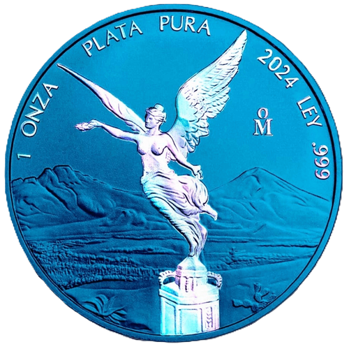 2024 Mexico Libertad Space Blue Holograph 1 oz .999 Silbermünze in Kapsel coa