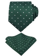 Mens Dot Pattern Tie with Pocket Square 3.15inches Necktie Set Dark Green White