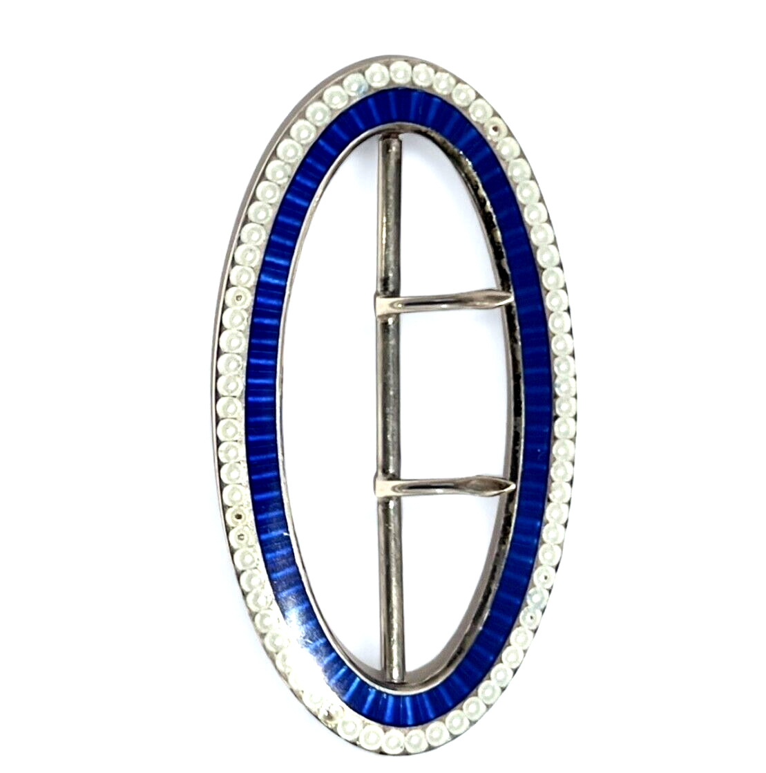 Hallmarked Solid Silver Oval Buckle with Blue/Whi… - image 2