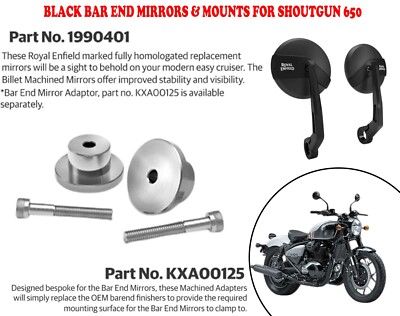 ''BLACK BAR END MIRROR & MOUNTS'' FIT FOR ROYAL ENFIELD SHOTGUN 650
