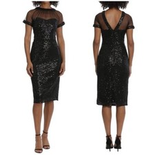 NWT Maggy London The Shimmer Illusion Dress Black Sequin Sparkle Mesh Sz 8