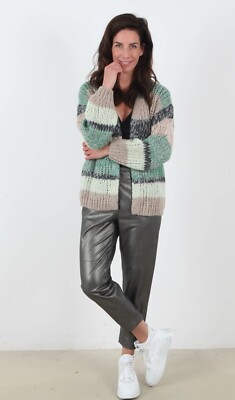 Luisa Cerano Cardigan Alpaca Wool blend Striped Sweater Sofr sz 8