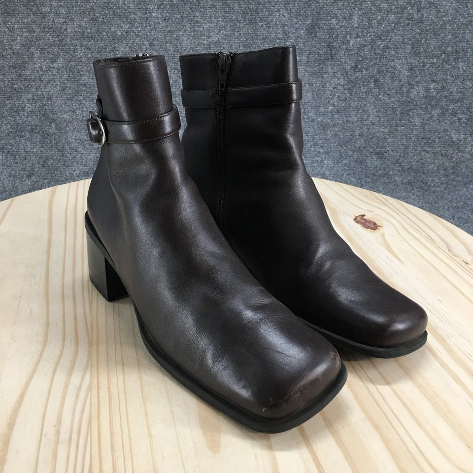 Botas aerosoles para mujer 8 M botín al tobillo cuero marrón punta cuadrada bloque cómodo Foto 3 de 4