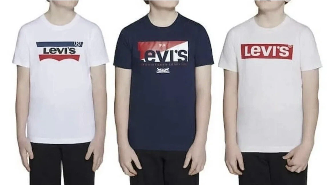 New Boys Levi's 3 Pack Tee Shirts Youth Large 14 - 16 White Blue